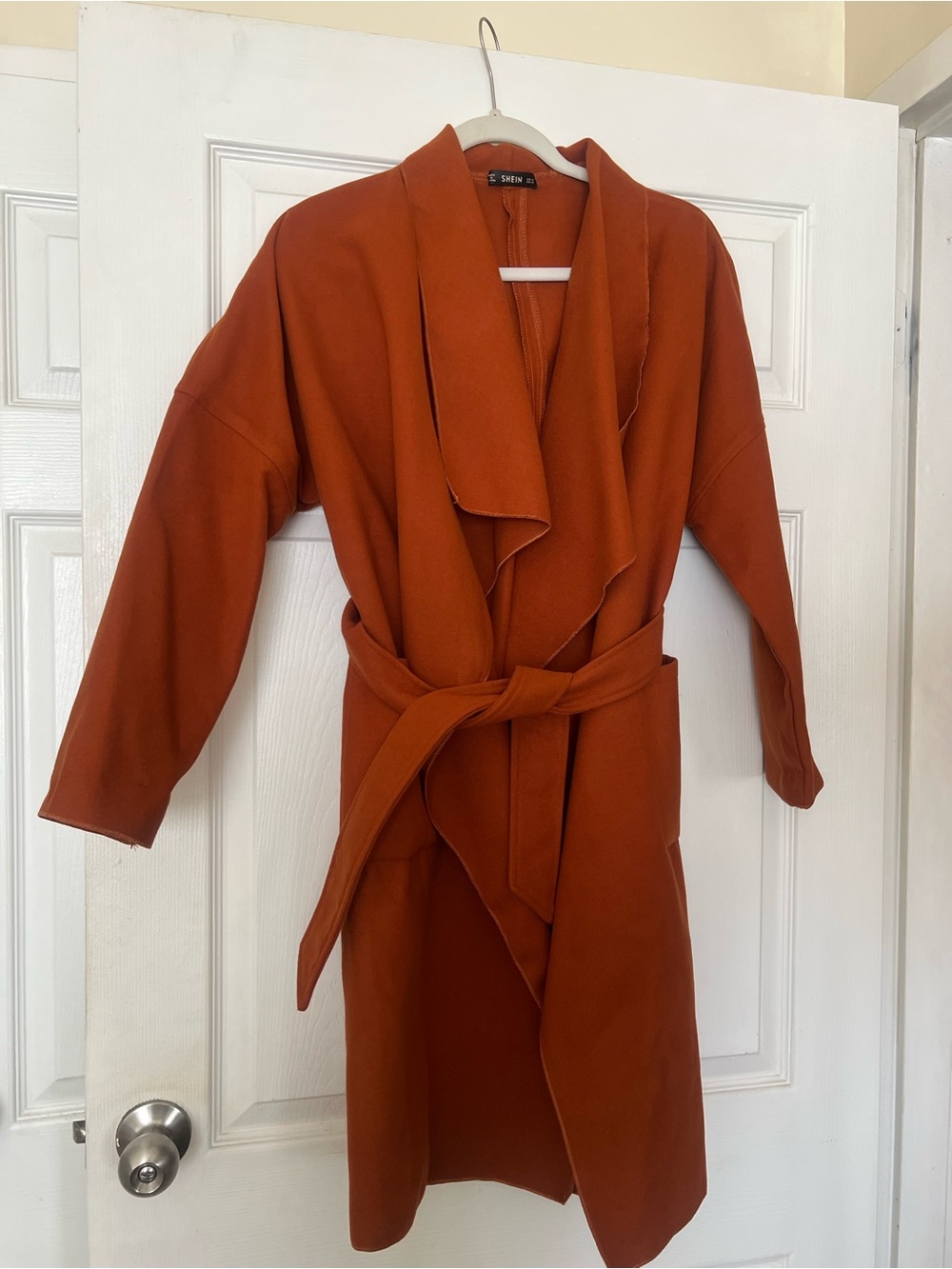 Shein Women's Orange Trench Coat with Belt, Size XS
